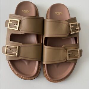 Fendi Buckle Leather Slide  Sandals Size 39